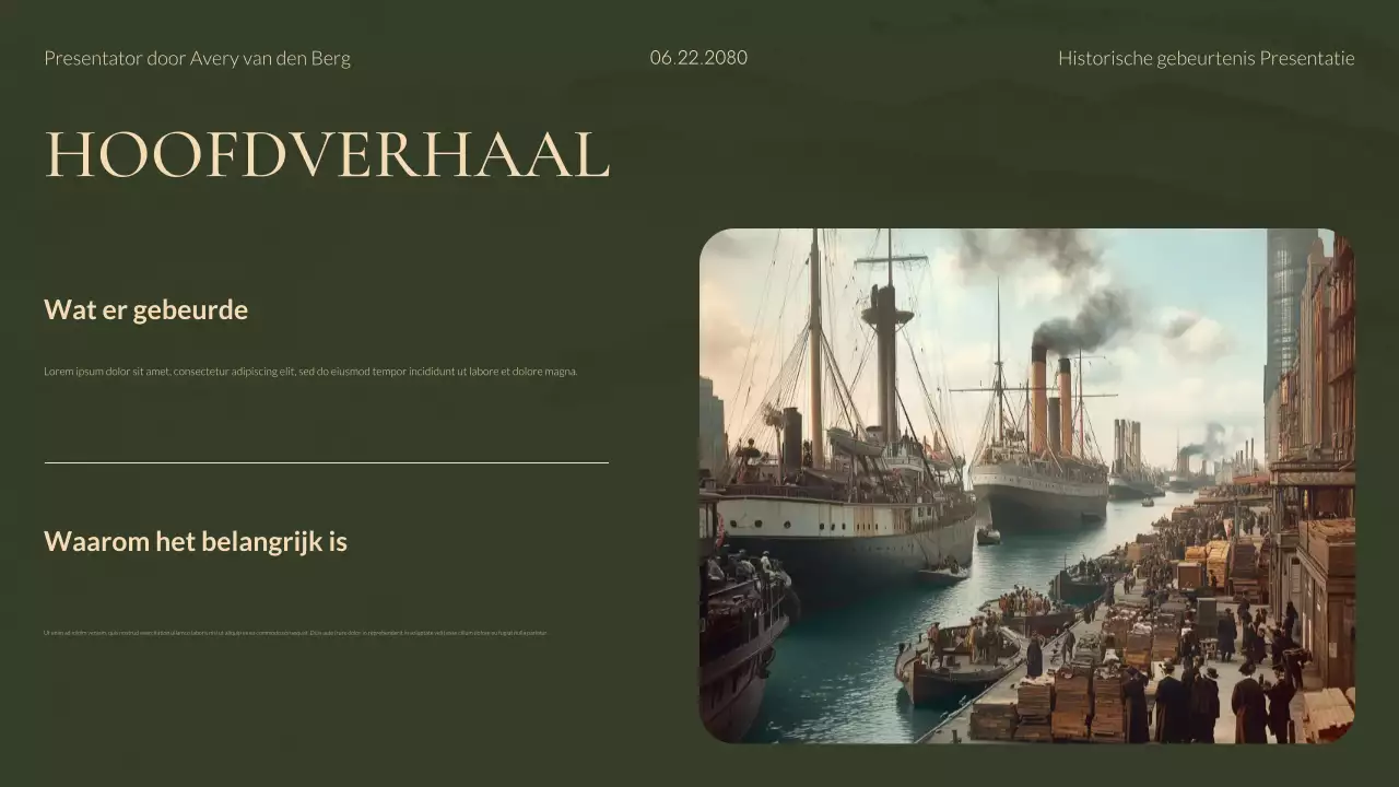 Groene en gouden moderne historische studies presentatie