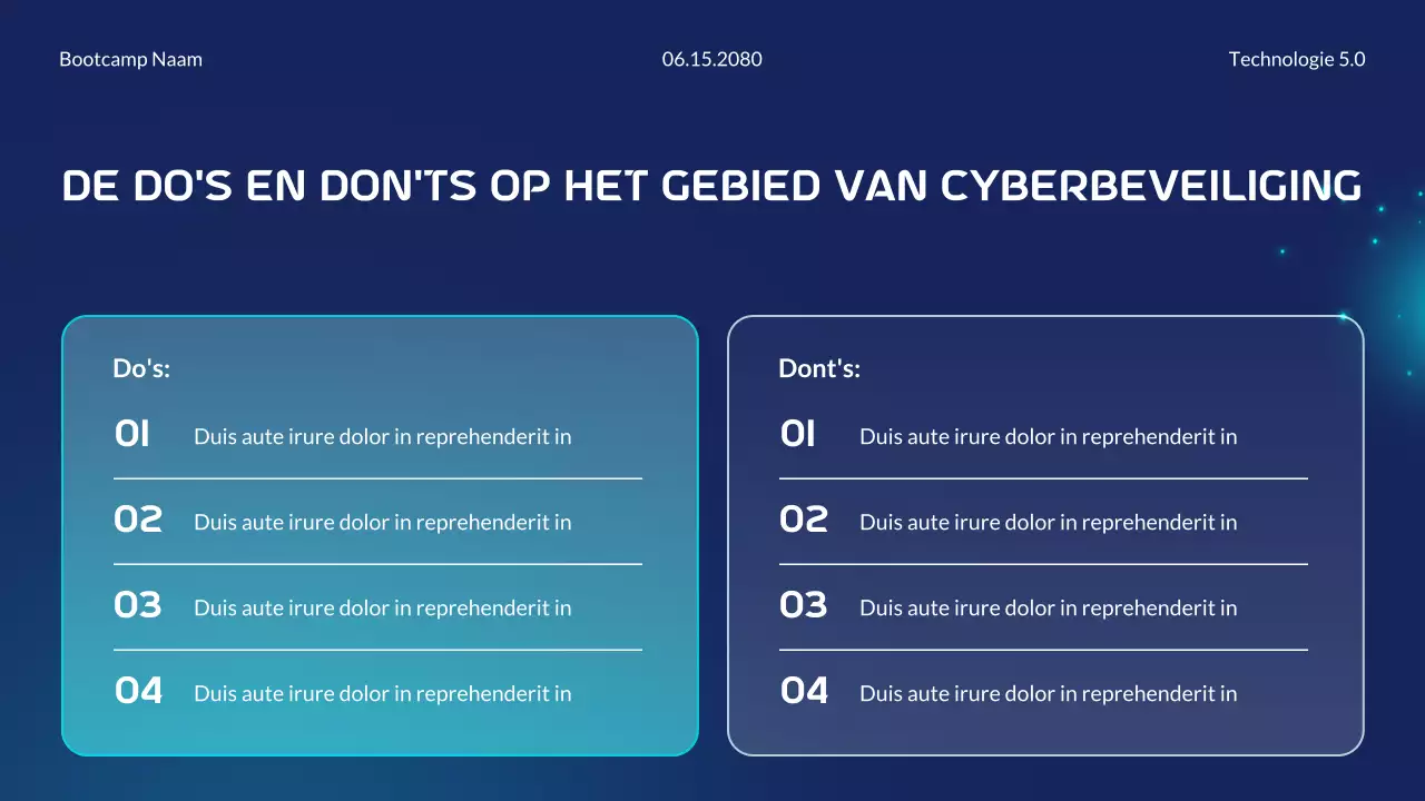 Presentatie van de Blue and Cyan Modern Futuristic Cybersecurity Essentials Bootcamp