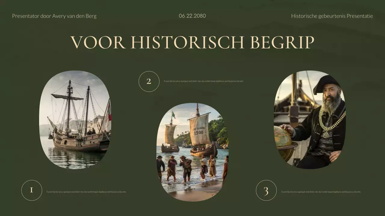 Groene en gouden moderne historische studies presentatie
