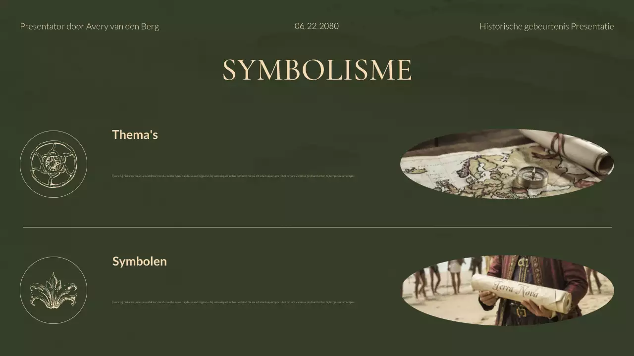 Groene en gouden moderne historische studies presentatie