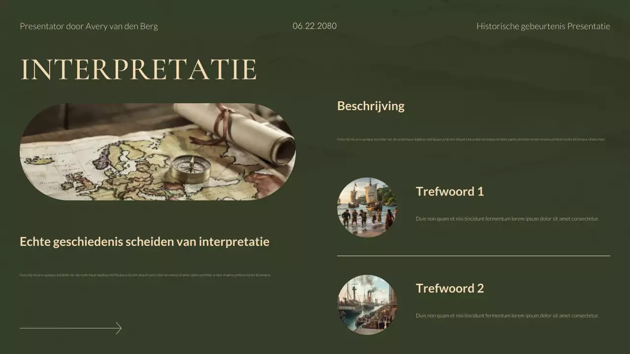 Groene en gouden moderne historische studies presentatie