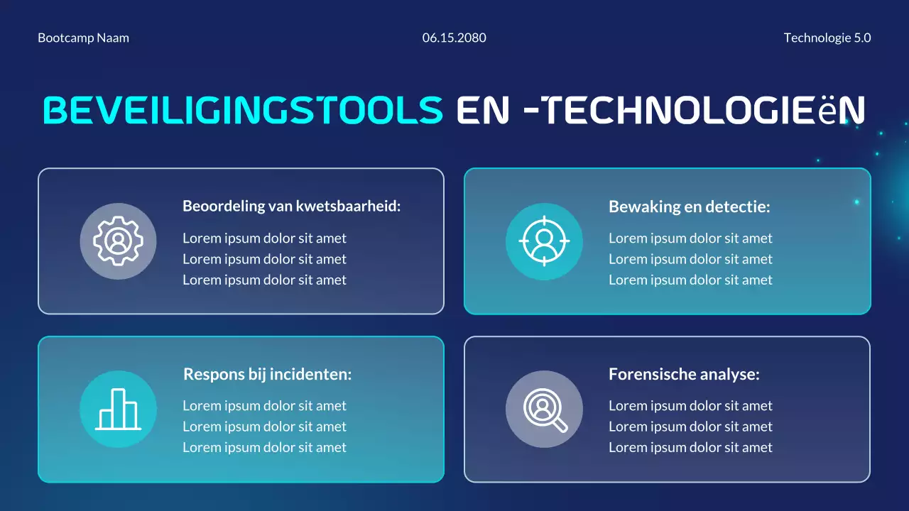 Presentatie van de Blue and Cyan Modern Futuristic Cybersecurity Essentials Bootcamp
