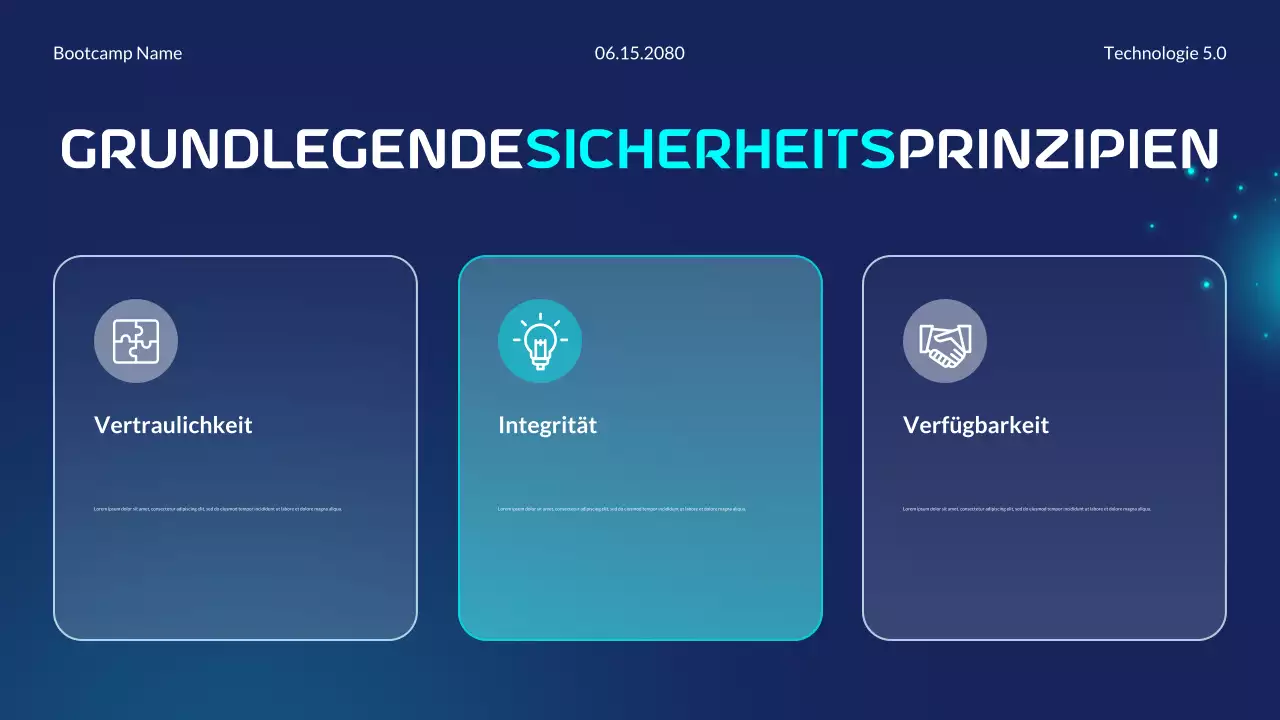Blaue und cyanfarbene moderne futuristische Bootcamp-Präsentation zu den Grundlagen der Cybersicherheit