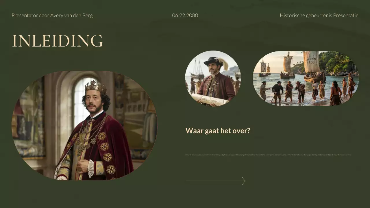 Groene en gouden moderne historische studies presentatie