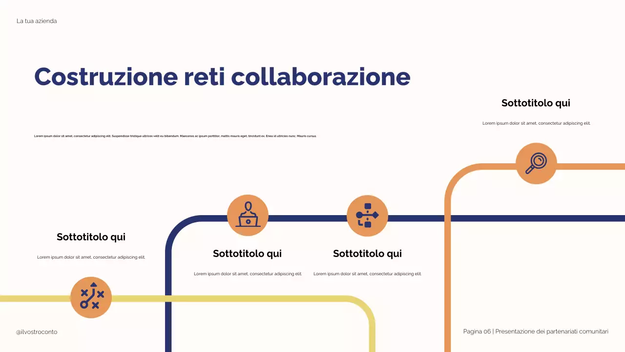 Illustrazione moderna blu e beige: Partnership strategiche per la presentazione del successo degli studenti