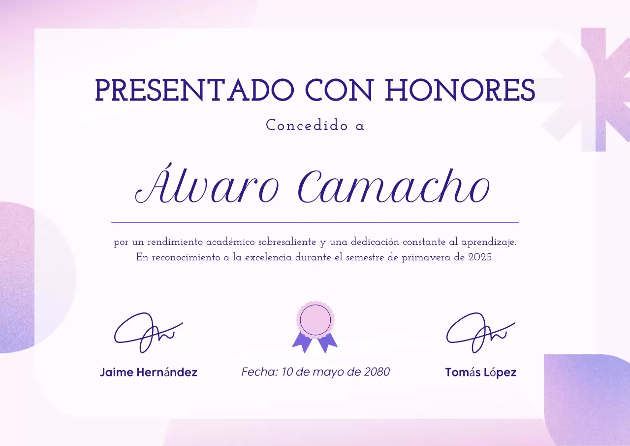 Póster de certificado elegante de color morado