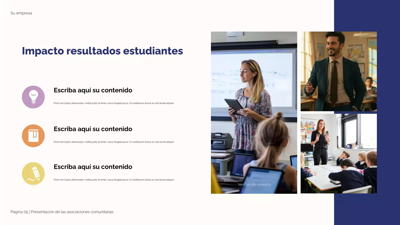 Ilustración moderna en azul y beige: Alianzas estratégicas para el éxito estudiantil. Presentación.