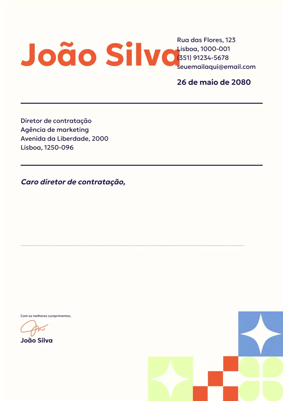 Cartaz de documento de carta de apresentação profissional laranja