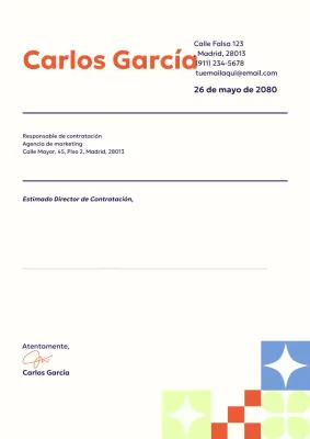 Póster de documento de carta de presentación profesional naranja