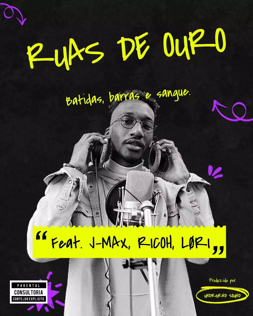 Postagem de promoção de música urbana amarela no Instagram