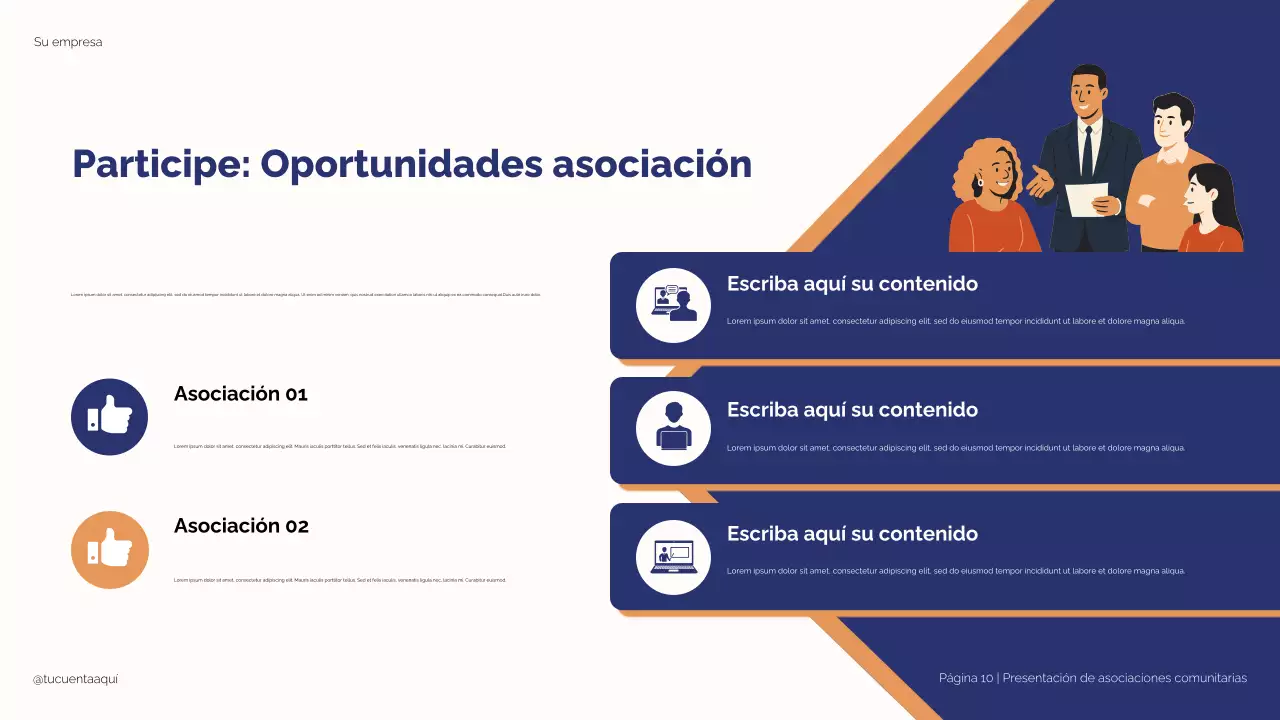 Ilustración moderna en azul y beige: Alianzas estratégicas para el éxito estudiantil. Presentación.