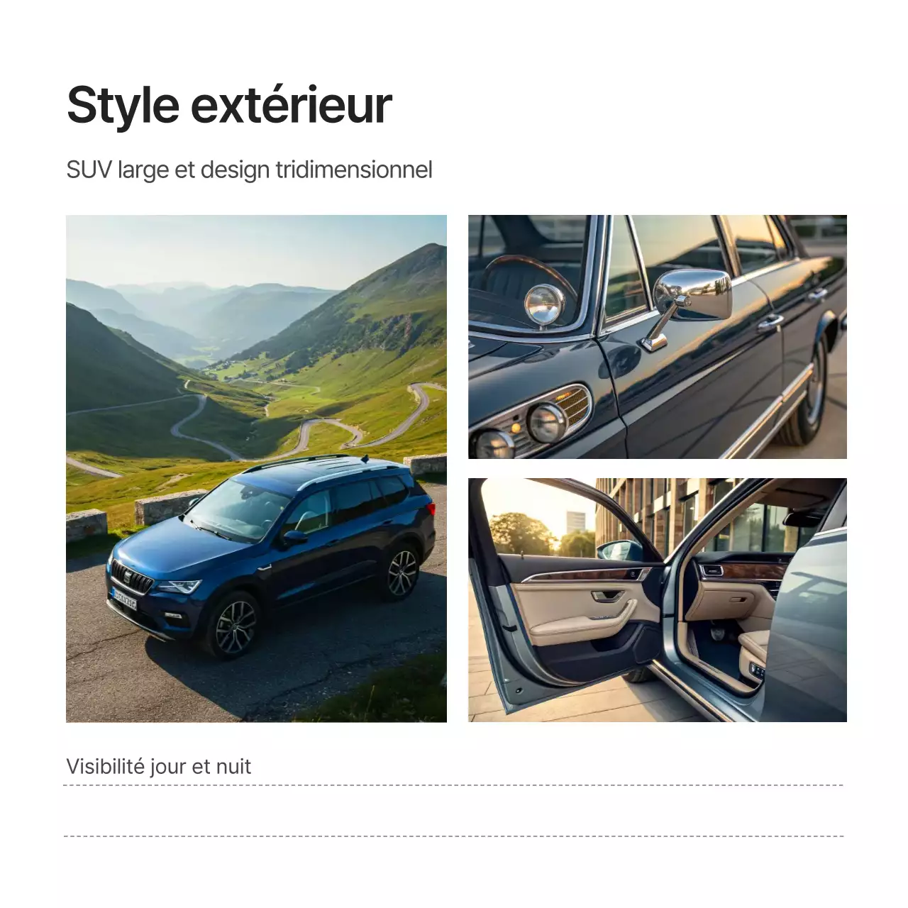 Annonce d'arrivée d'une nouvelle voiture de location blanche et moderne