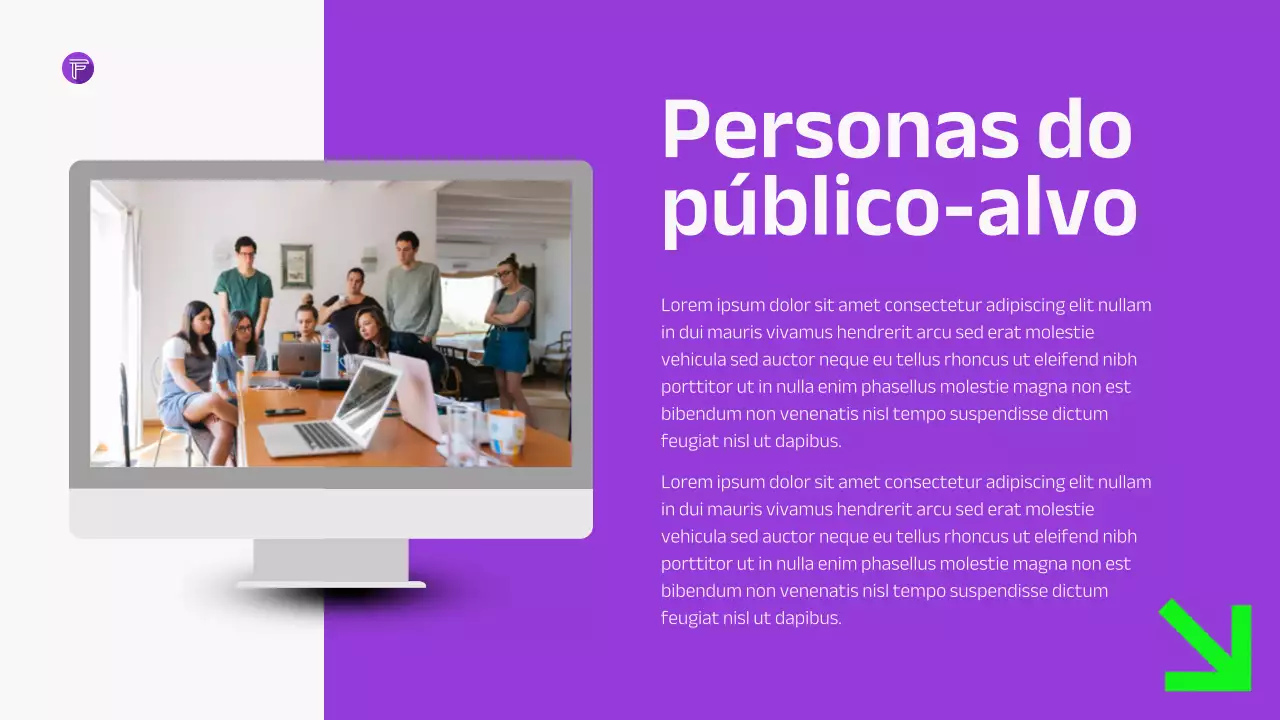 Apresentação de Estratégia Empresarial Moderna Roxa Verde