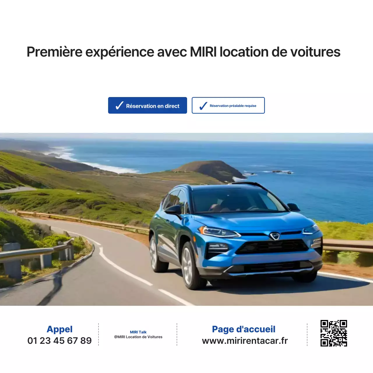 Annonce d'arrivée d'une nouvelle voiture de location blanche et moderne