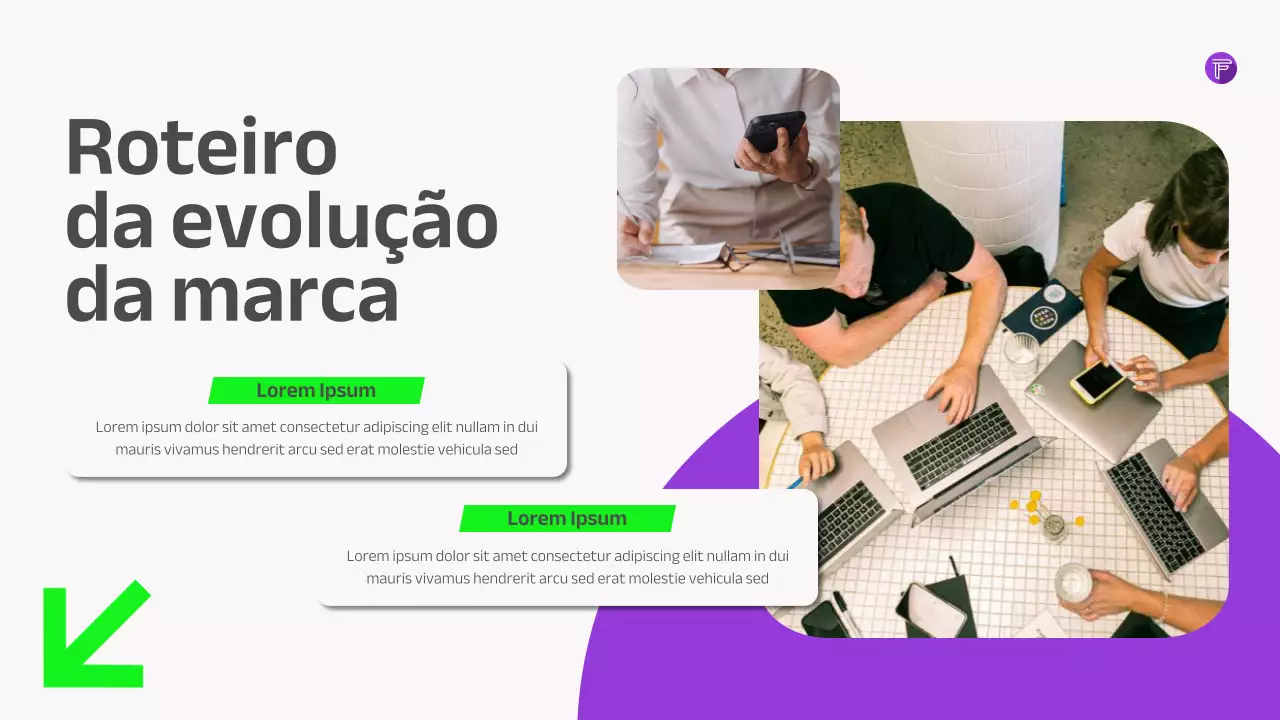Apresentação de Estratégia Empresarial Moderna Roxa Verde