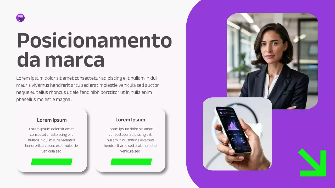 Apresentação de Estratégia Empresarial Moderna Roxa Verde