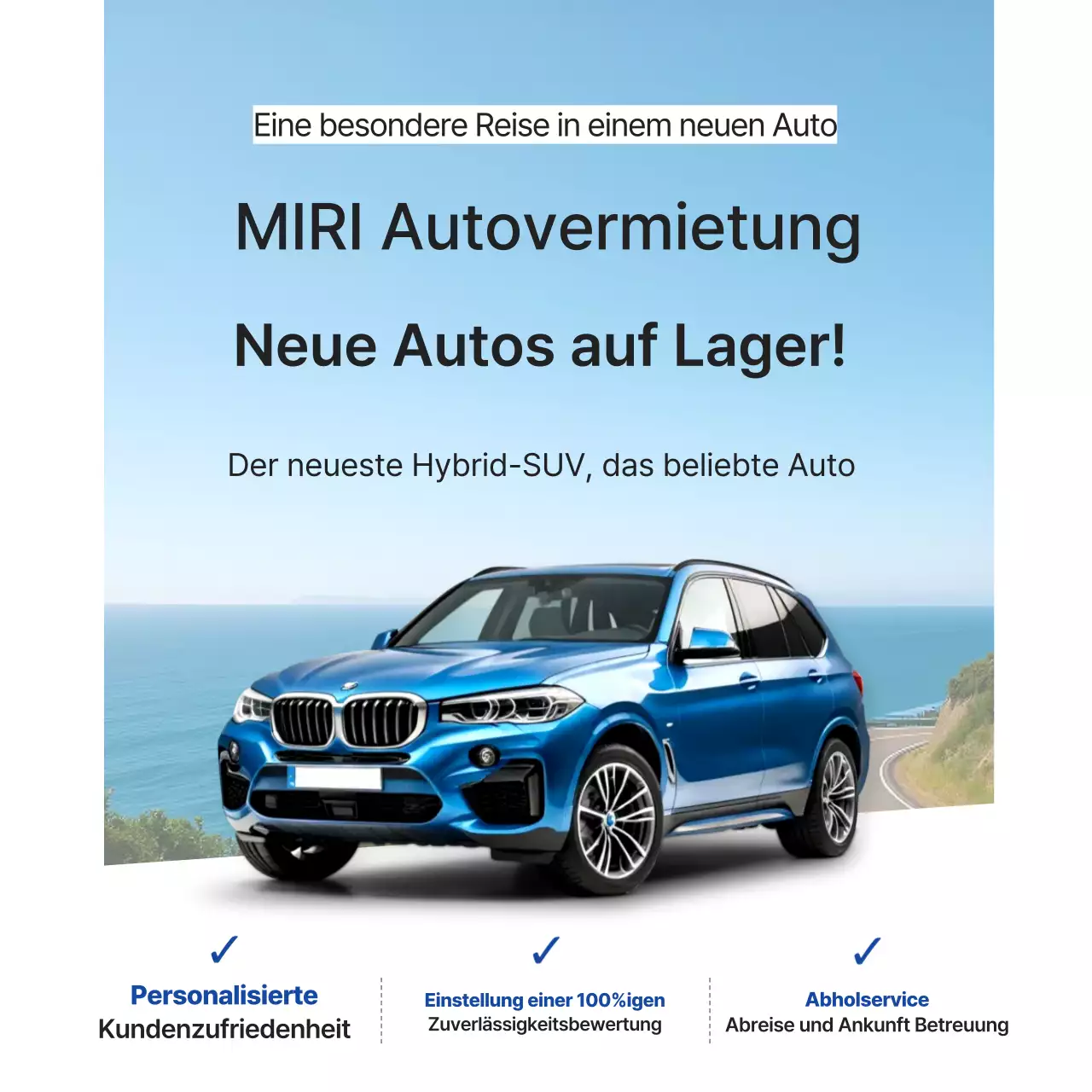 Weiße moderne Mietwagen-Neuwagen-Ankunftsanzeige