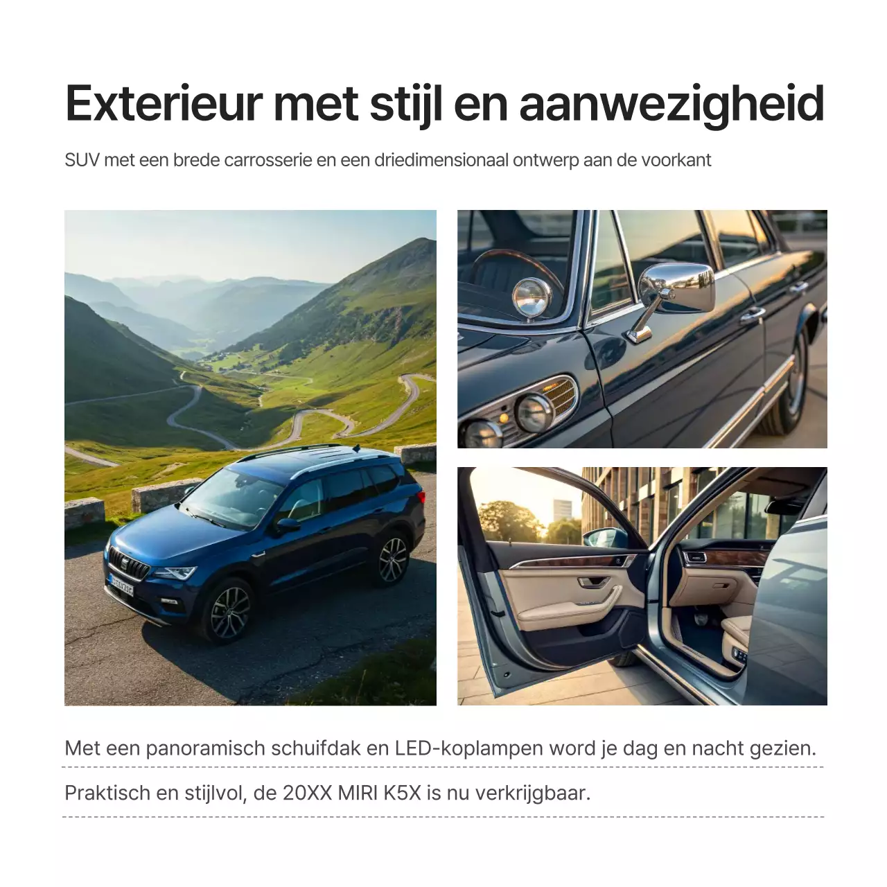 Advertentie voor nieuwe auto's in de categorie 'Witte moderne huurauto'
