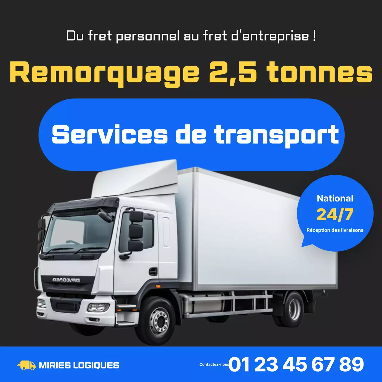 Publicité pour un camion de transport moderne noir