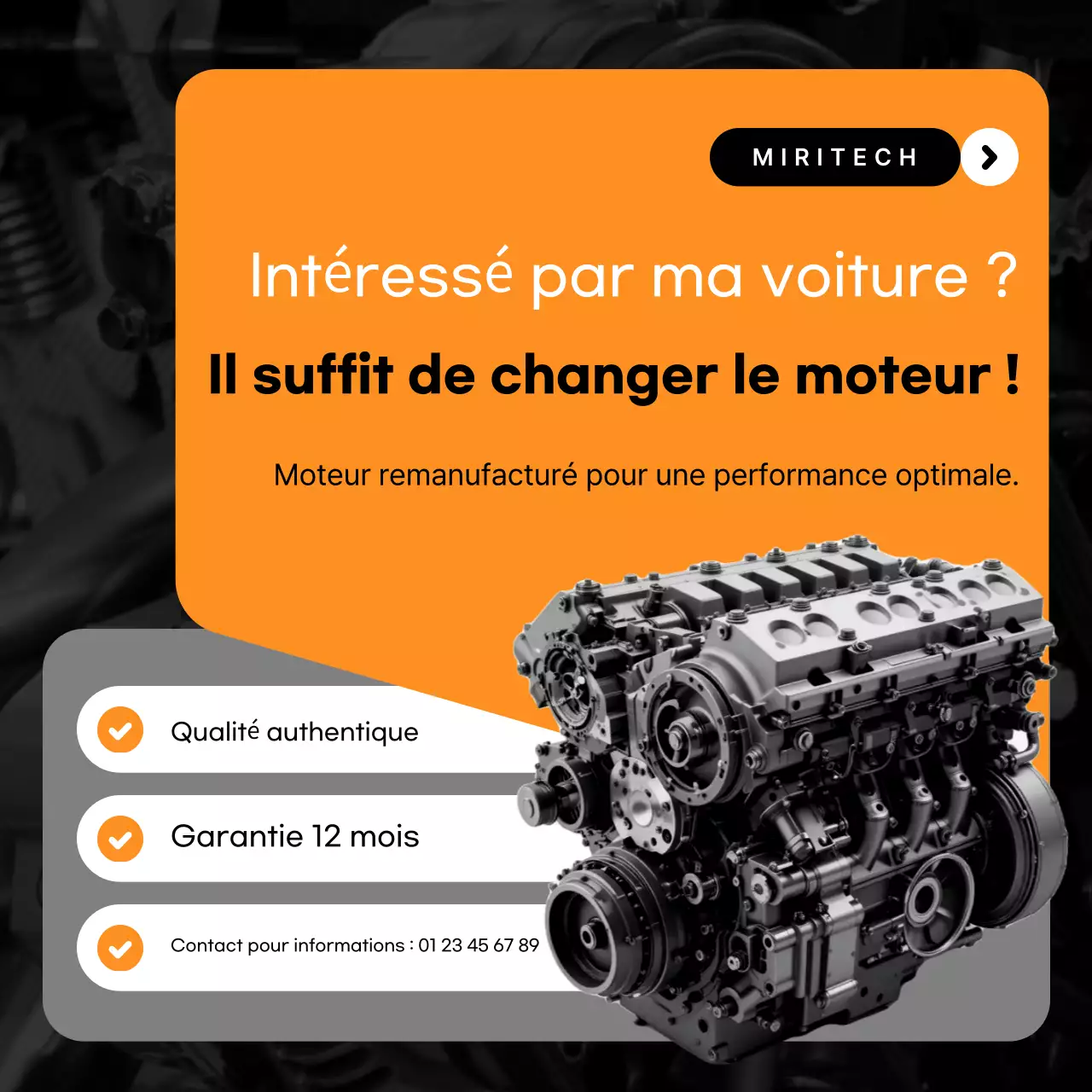 Promotion de remplacement de moteur reconditionné Orange Modern