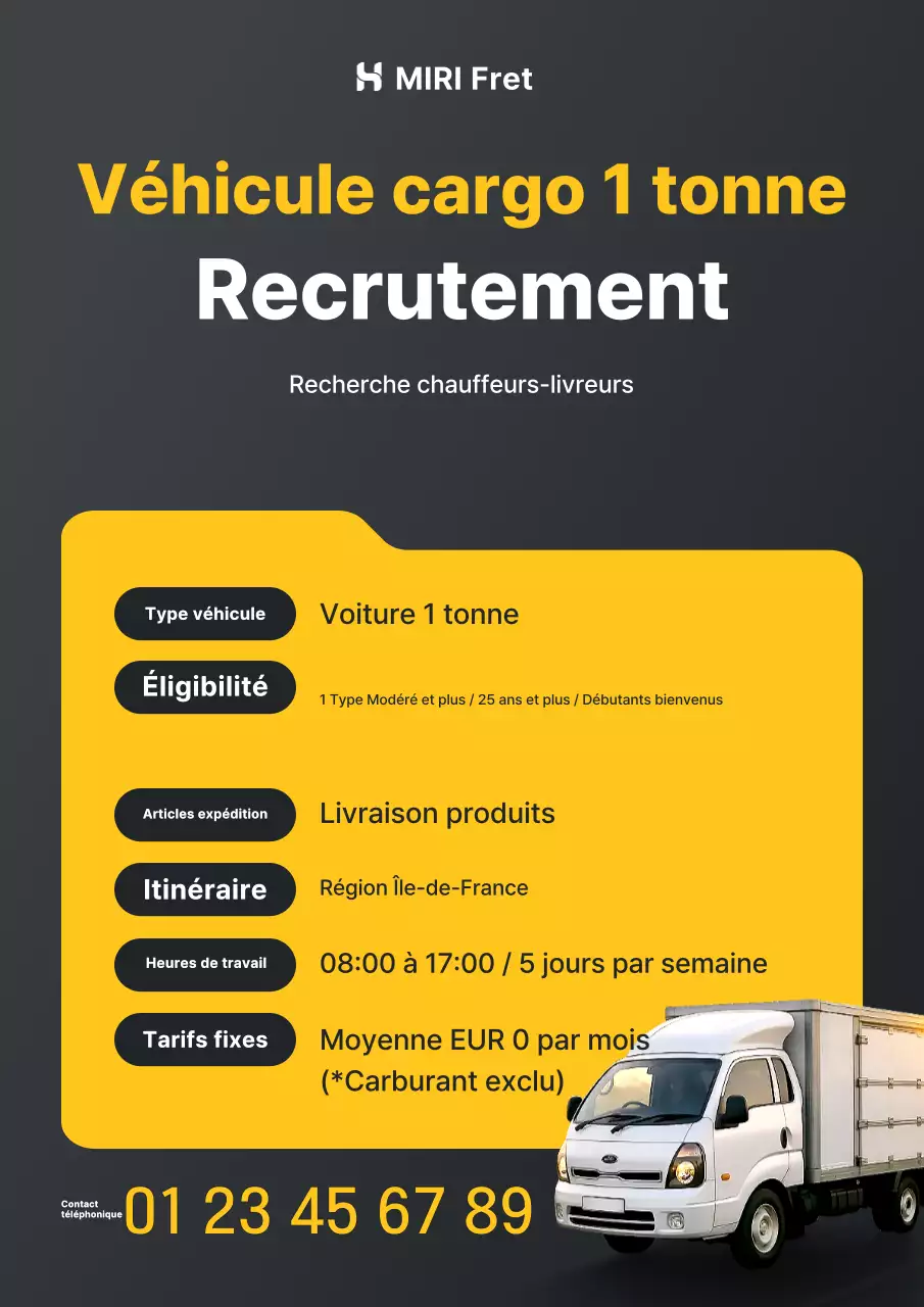 Avis de recrutement de chauffeur de camion de transport simple noir