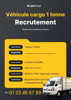 Avis de recrutement de chauffeur de camion de transport simple noir