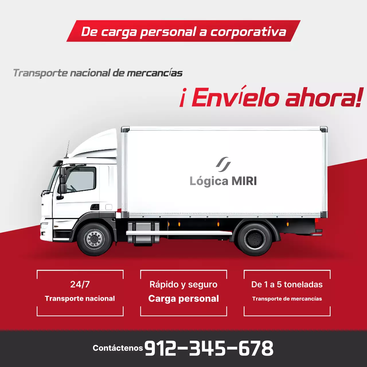 Anuncio de transporte de carga de logística moderna roja