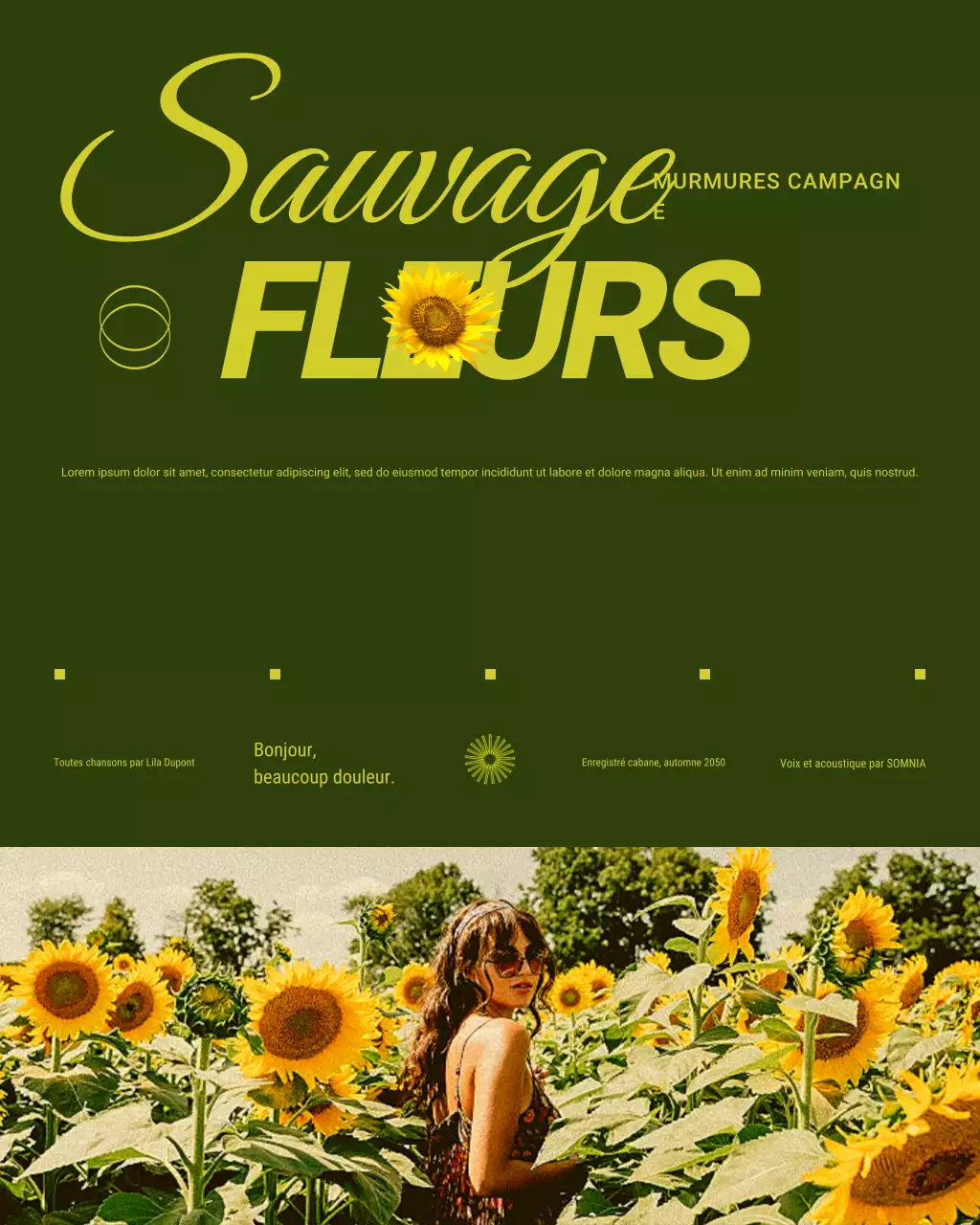 Publication Instagram promotionnelle sur la couverture d'un album de musique rétro jaune et vert