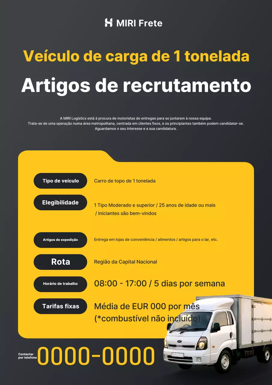 Aviso de recrutamento de motorista de caminhão de transporte simples preto
