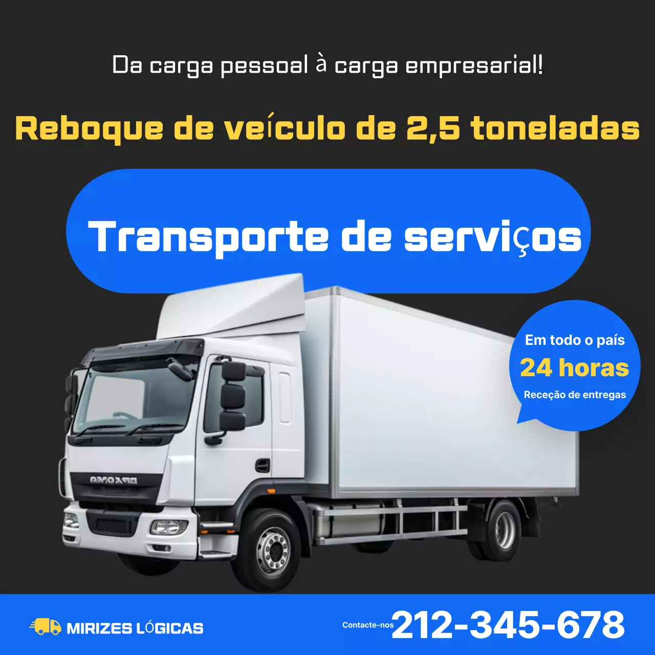 Anúncio de transporte de caminhão moderno preto