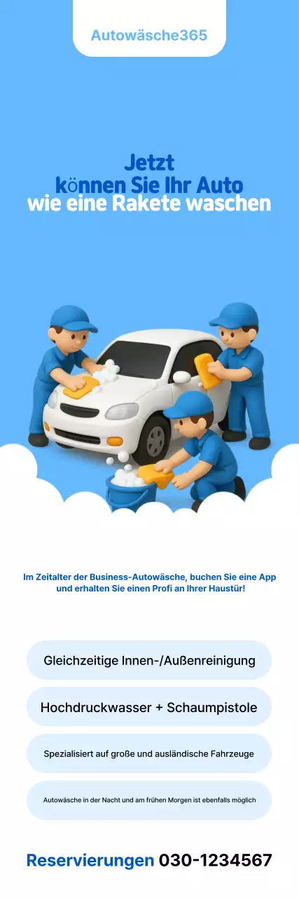 Himmelblaue, einfache Autowaschwerbung