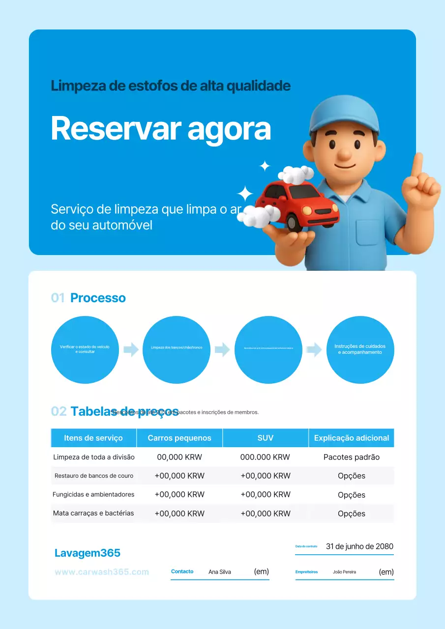 Anúncio de limpeza de interiores de carros modernos em azul celeste