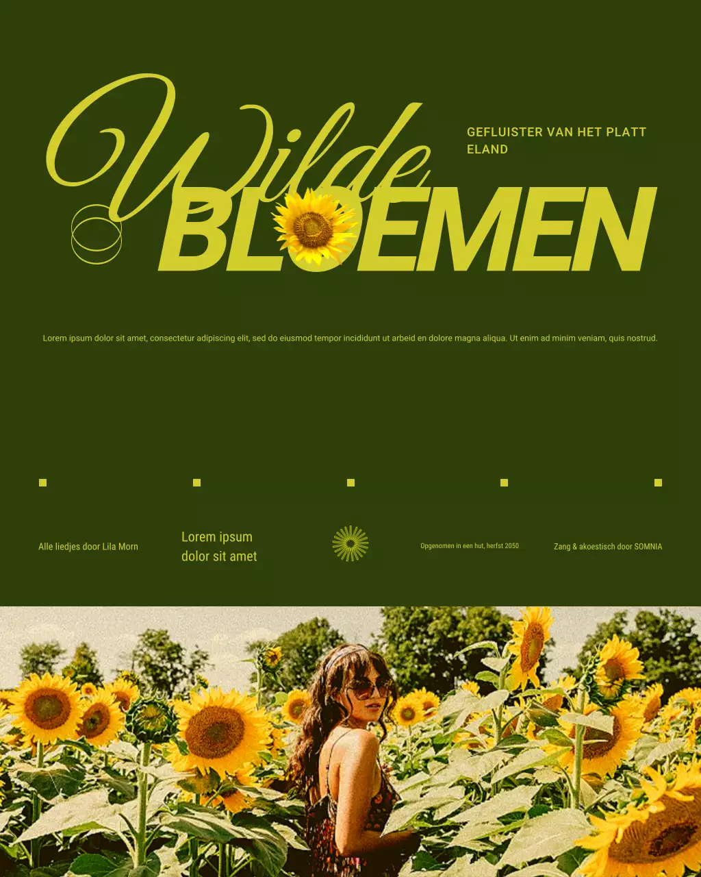 Instagram-post voor de promotie van een geel-groene retro-muziekalbumhoes