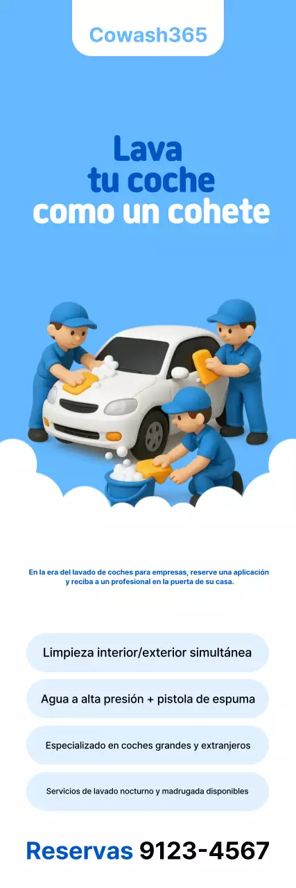 Anuncio de lavado de autos sencillo en color azul cielo