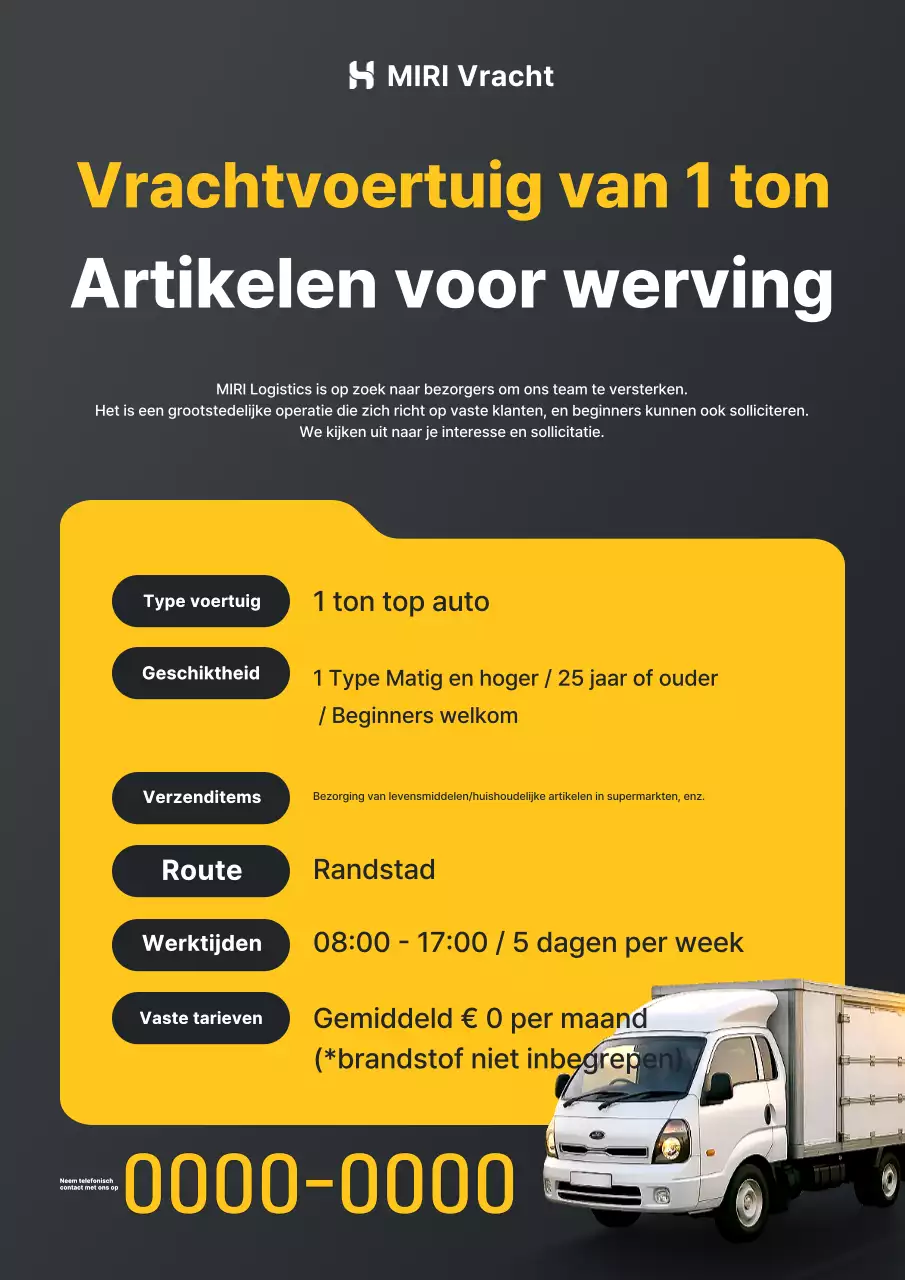 Wervingsbericht voor vrachtwagenchauffeur Black Simple Transport