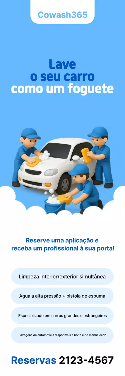 Anúncio de lavagem de carro simples azul-celeste