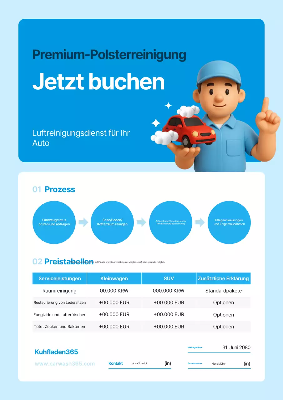 Himmelblaue moderne Anzeige zur Reinigung des Autoinnenraums