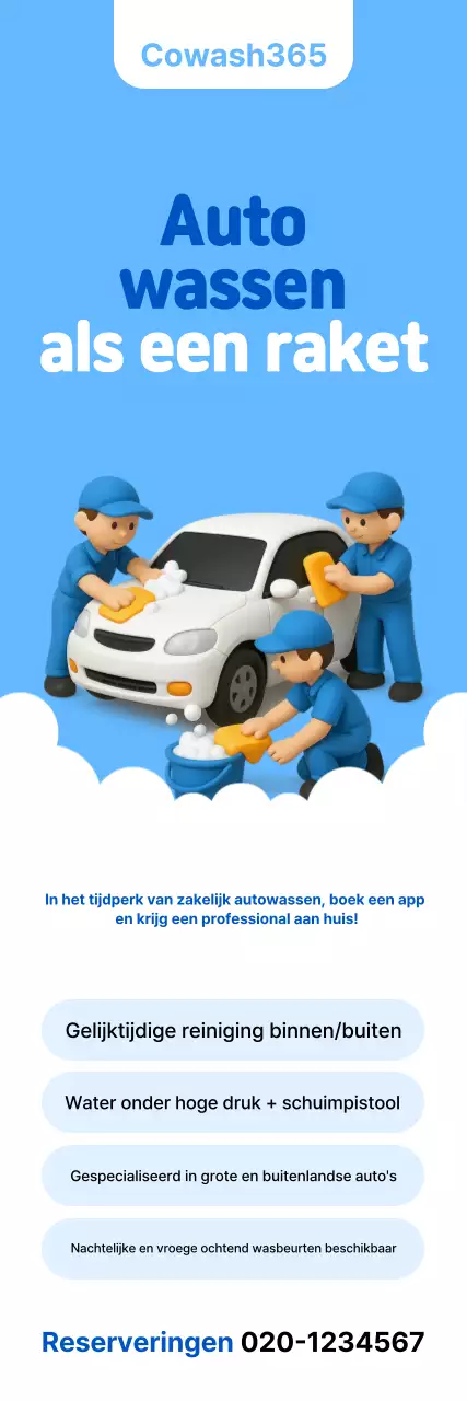 Advertentie voor een eenvoudige autowasstraat in Sky Blue