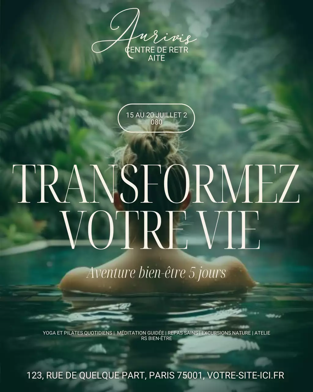 Publication Instagram d'annonce d'une retraite bien-être élégante et verte