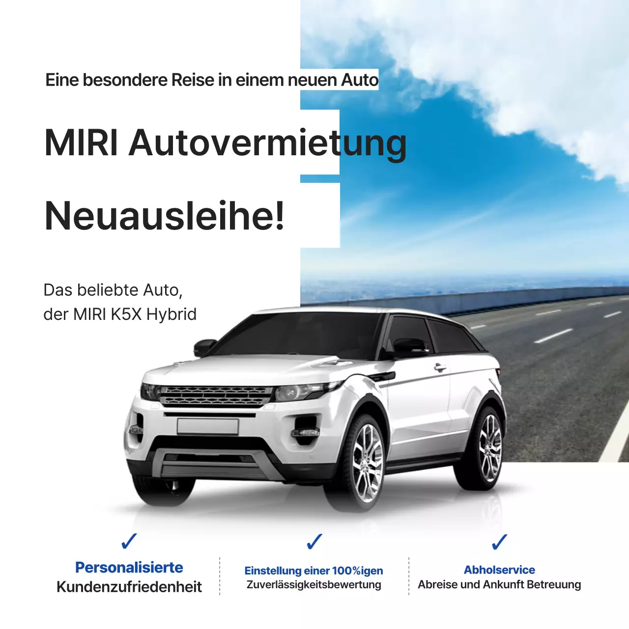 Weiße moderne Mietwagen-Neuwagen-Ankunftsanzeige