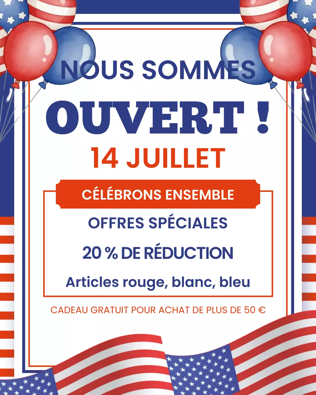 Avis d'ouverture du magasin pour les fêtes du 4 juillet sur Instagram