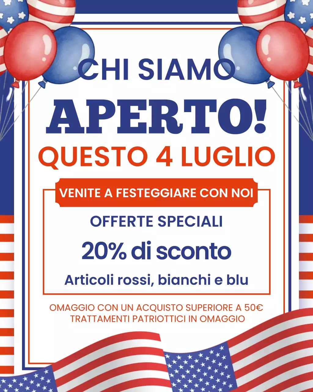 Avviso di apertura del negozio per le festività del 4 luglio, post su Instagram