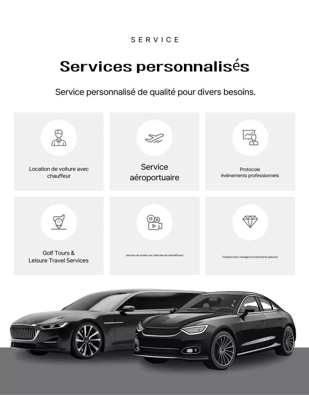Publicité pour un service de cérémonie de luxe noir