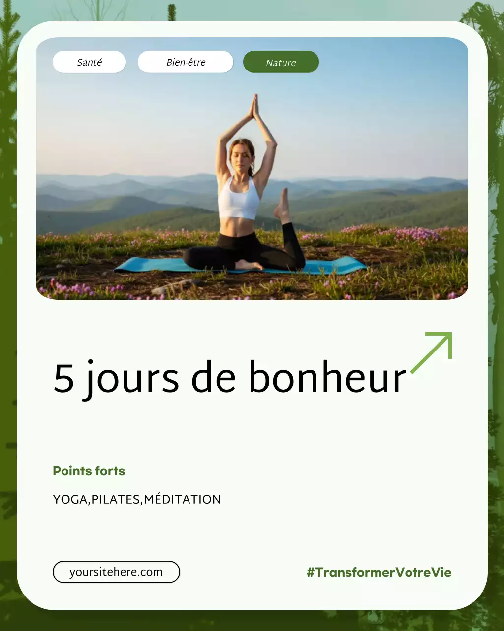 Publication Instagram sur la promotion du bien-être dans la nature verte