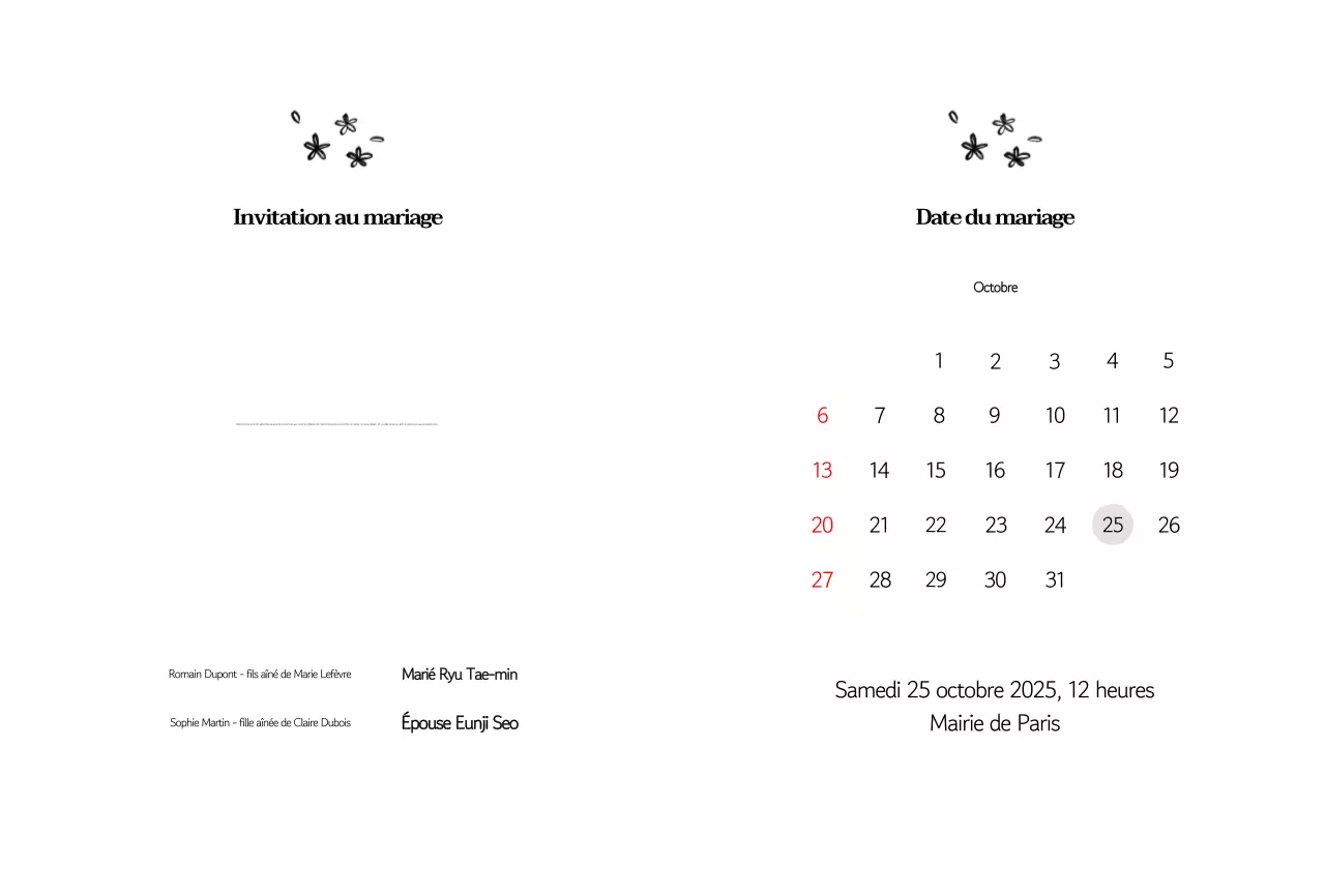 Faire-part de mariage classique en noir et blanc