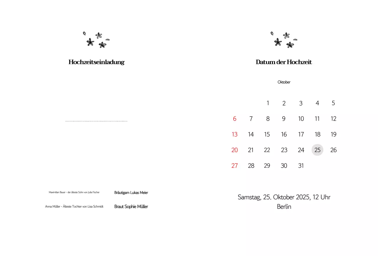 Klassische Hochzeitseinladung in Schwarz und Weiß