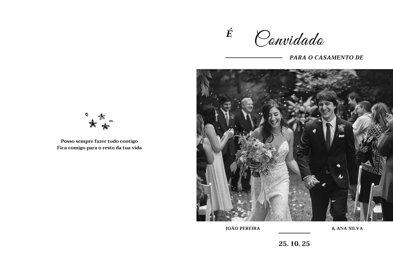 Convite de casamento clássico preto e branco