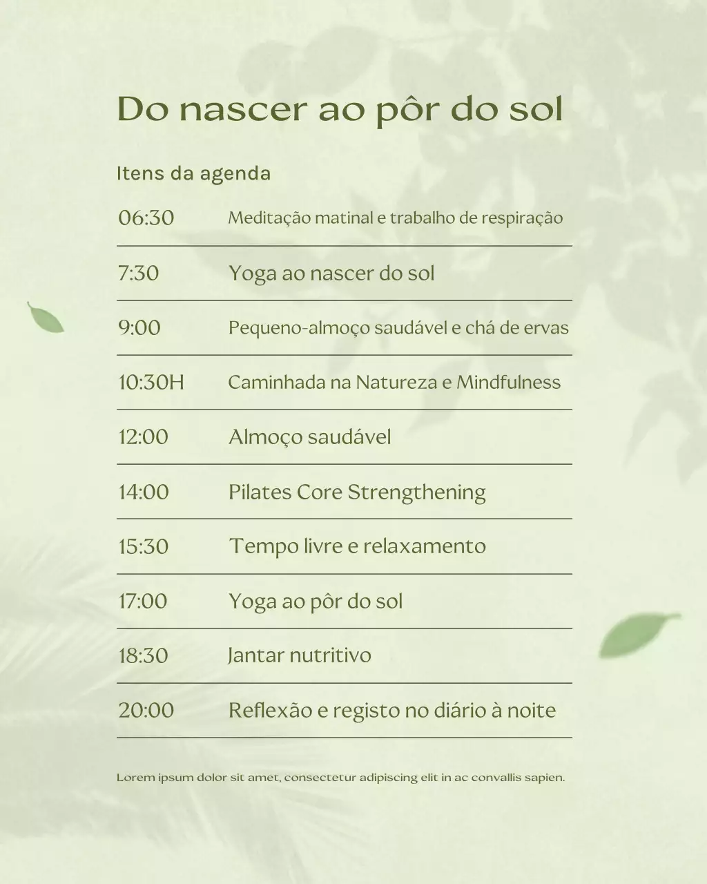 Planejador de Bem-Estar Minimalista Verde para Mídias Sociais