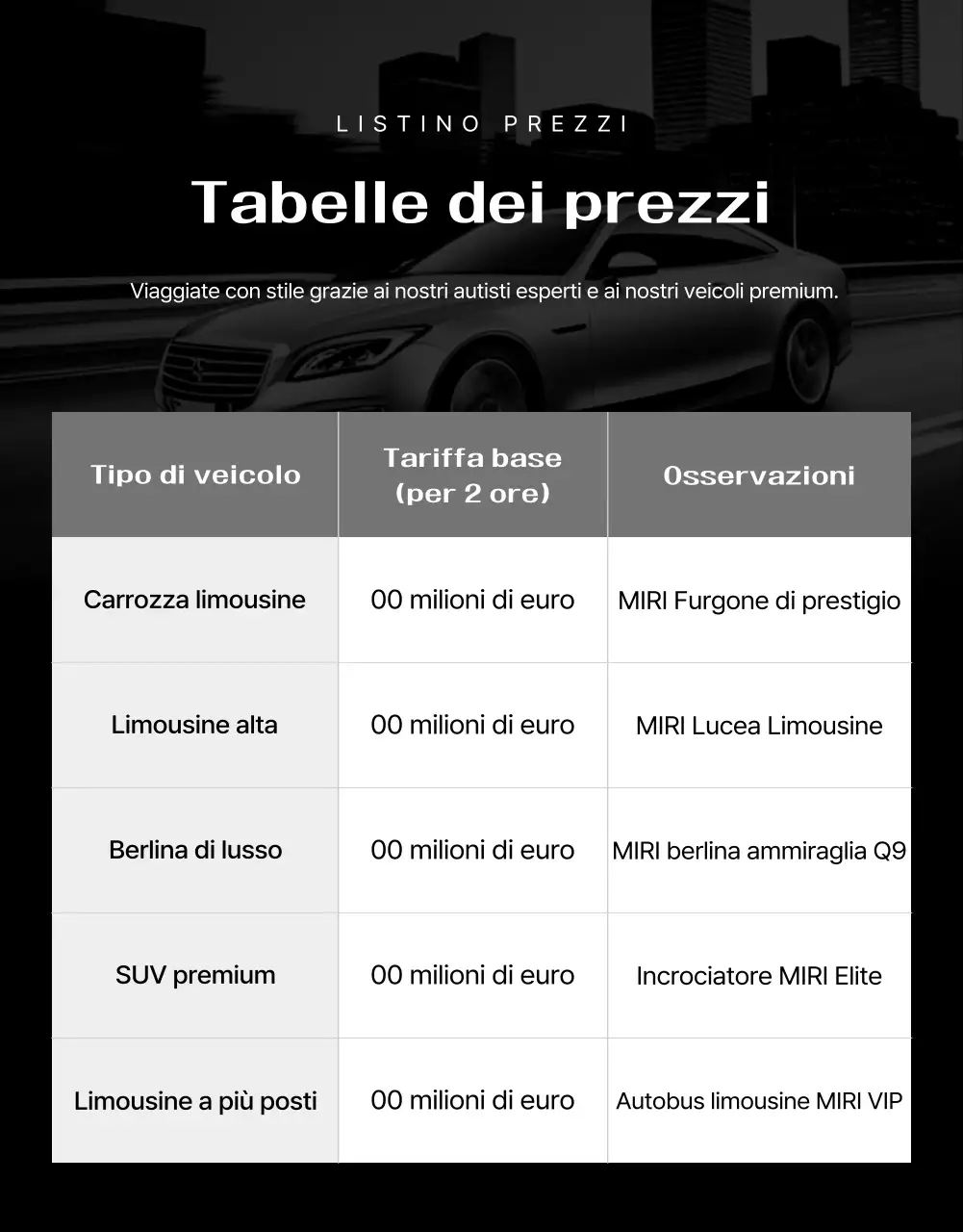 Pubblicità del servizio cerimoniale di lusso nero
