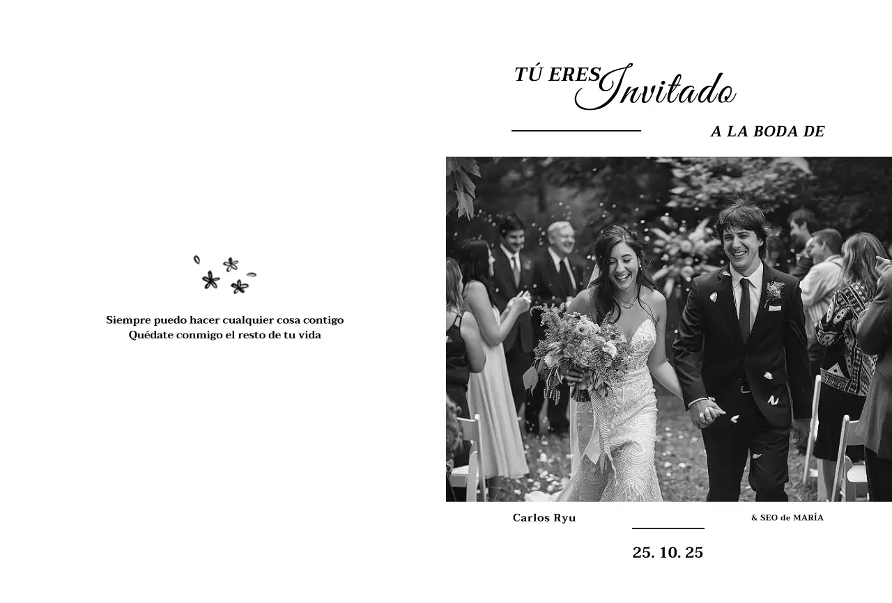 Invitación de boda clásica en blanco y negro